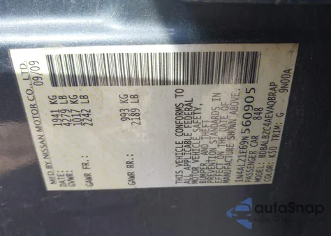 2009 Nissan Altima 2.5 S z USA, uszkodzony, nr VIN 1N4AL21E69N560905